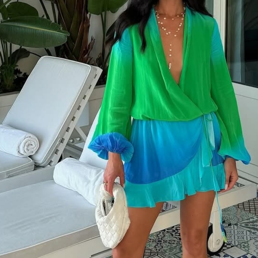 Rococo Sand Green and Blue Mini Dress